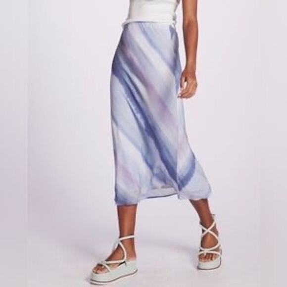Cloth & Stone x Anthropologie Bias Midi Slip Skirt Pull On Stretchy Blue Small - Picture 1 of 7